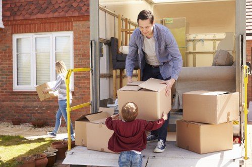 Sturdy moving boxes arranged for a residential move in Hampton