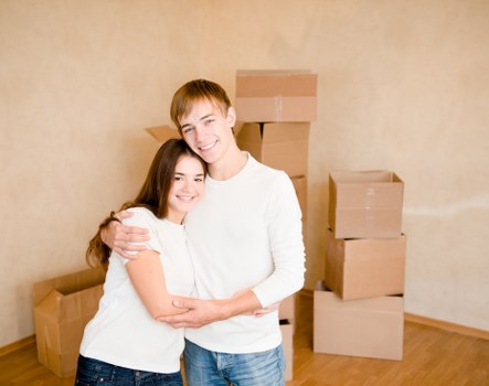 Packed office boxes and desks prepared for relocation in Hampton