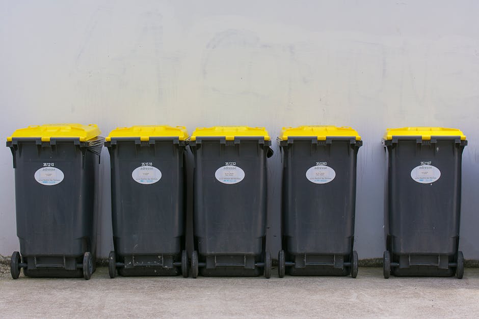 A black wheelie bin with the label 'St. John's' placed on a sidewalk at night, with a city street illuminated by streetlights in the background. The bin is filled with various trash and recycling materials, including cardboard boxes and plastic packaging, some of which are sticking out of the open lid. The bin is positioned near the curb, ready for collection, reflecting the typical scene during household waste disposal. The surrounding environment includes a row of trees and bushes along the pavement, with shadows cast by the streetlights. This scene is relevant to house removals and moving services provided by Man and Van Hampton, as it demonstrates aspects of waste management and clearance prior to home relocation or packing and moving activities, consistent with Hampton waste disposal rules as outlined in the Richmond Council guide.